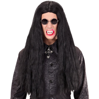 Juodas ilgas vampyro stiliaus perukas