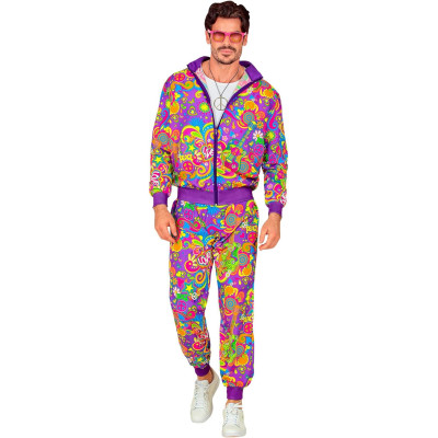Vibrant Flower Power: Retro Hippie Tracksuit for Adults