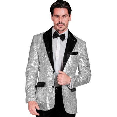 Žvilgantis ryškumas: Žavinga vyriška sidabrinė palaidinė su blizgučiais