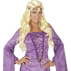 Žavioji blondinė hipių perukas su ramunėlių galvos juosta – puikiai tinka viduramžių atmosferai!