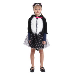 Girls Cat Costume with Hooded Cape and Skirt