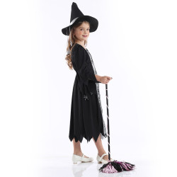 Black Spider Witch Costume for Girls – Halloween Dress with Hat
