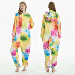 Spalvotas vienaragio kostiumas vaikams ir suaugusiems – kombinezonas su gobtuvu