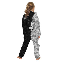 Vaikų kostiumas su 3D liūto spauda – kombinezonas su gobtuvu