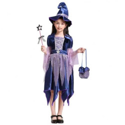 Witch Costume for Girls – Dress with Hat, Wand and Bag