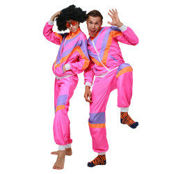 80-ųjų stiliaus rožinis sportinis kostiumas