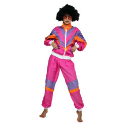 80-ųjų stiliaus rožinis sportinis kostiumas