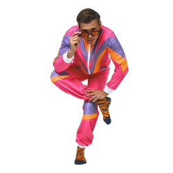 80-ųjų stiliaus rožinis sportinis kostiumas