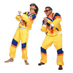 80-ųjų stiliaus geltonas sportinis kostiumas