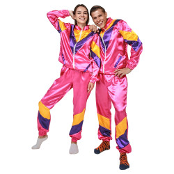 80-ųjų stiliaus rožinis sportinis kostiumas