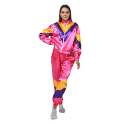 80-ųjų stiliaus rožinis sportinis kostiumas