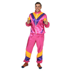 80-ųjų stiliaus rožinis sportinis kostiumas