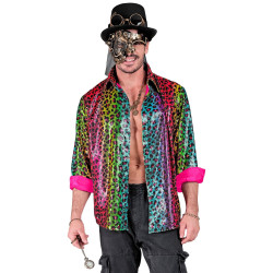 Vakarėlių blizgantys leopardiniai marškiniai vyrams