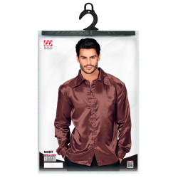 70-ųjų disko rudi satino marškiniai vyrams