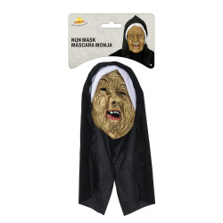 Vinilinė baisios vienuolės kaukė su gobtuvu