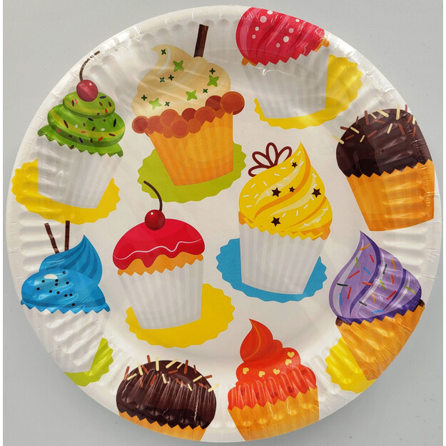 Vienkartinės popierinės lėkštės „Cupcake“, 18 cm, 8 vnt.