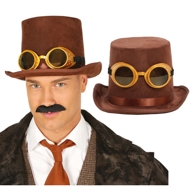Steampunk skrybėlė su akiniais