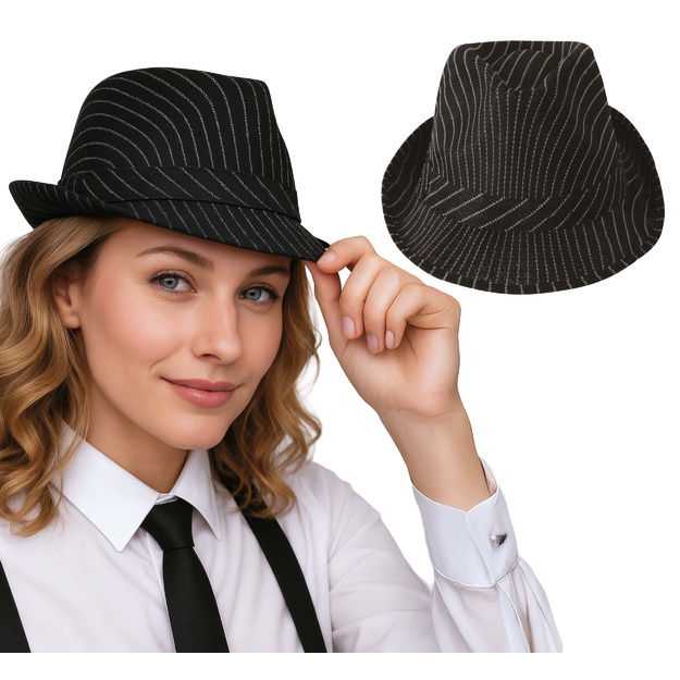 Juoda dryžuota gangsterio kepurė