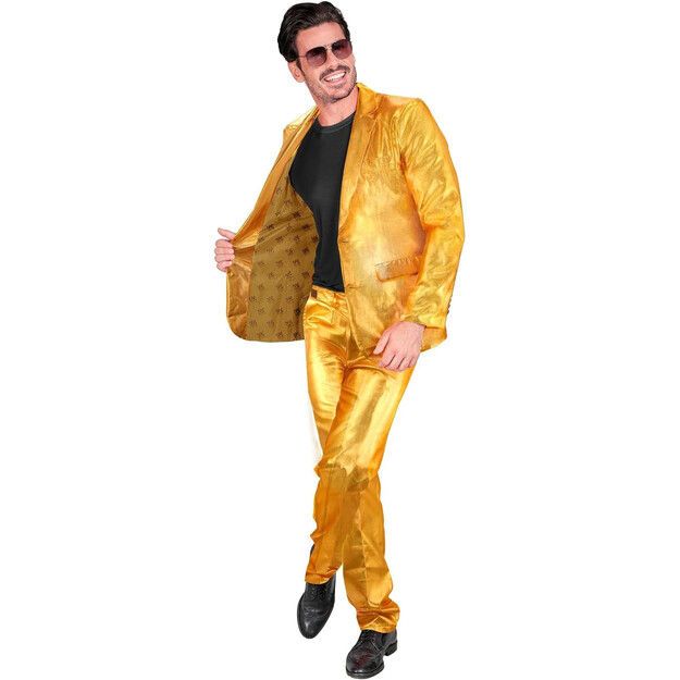 Spindėkite ryškiai bet kokiame renginyje su žėrinčiu Mr. Gold šventiniu kostiumu vyrams!
