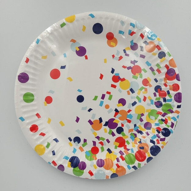 Vienkartinės popierinės lėkštės „Confetti“, 18 cm, 8 vnt.
