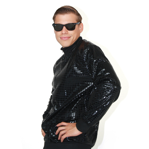 Disco stiliaus juoda Bomber striukė