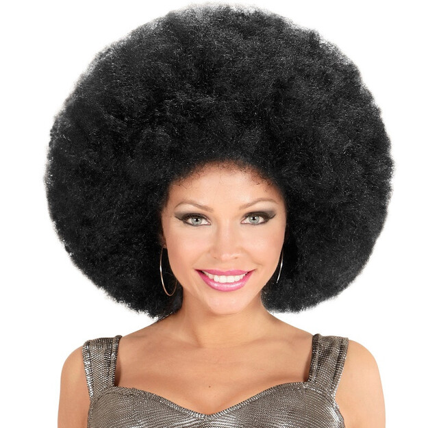 Atrodykite ryškiai su drąsiu juodu dideliu afro peruku!