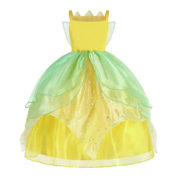 Burvīga dzelteni-zaļa princeses kleita maziem karalniekiem