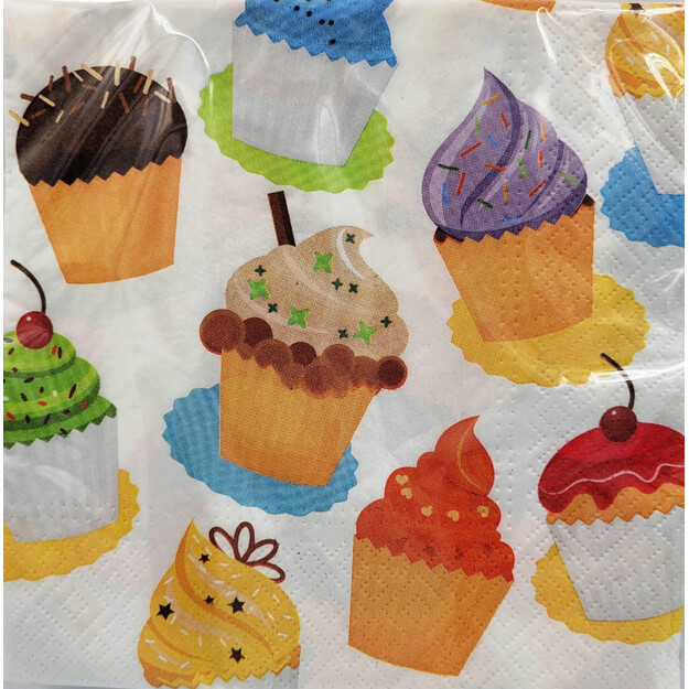 Vienkartinės popierinės servetėlės „Cupcake“, 33×33 cm, 20 vnt.