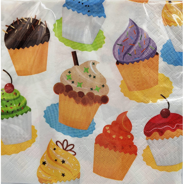 Vienkartinės popierinės servetėlės  Cupcake , 33x 33 cm, 20 vnt.