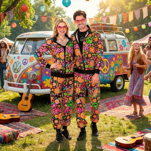 Krāsaini Groovy Vibes: Košs Daudzkrāsains Hipiju Tērps Pieaugušajiem