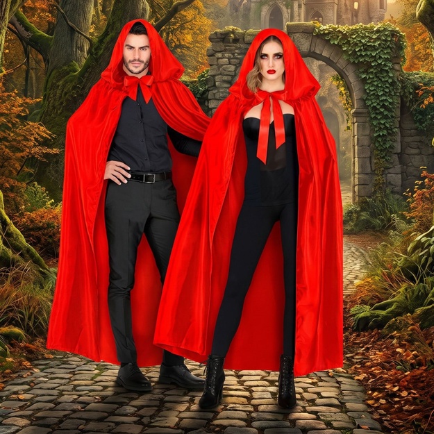 Burvīgs 145 cm garš sarkans satīna kapuce - ideāli piemērots iespaidīgai ienākšanai!